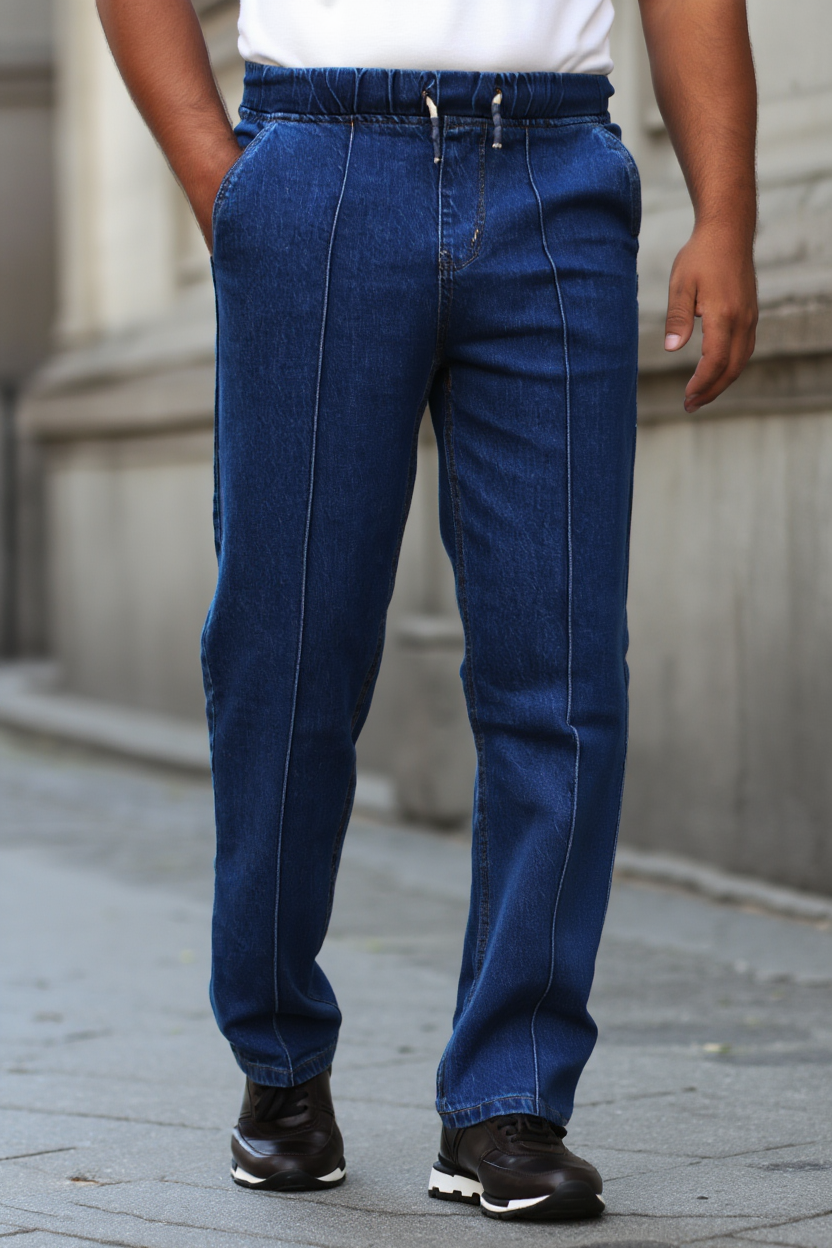Gambluss Relaxed-Fit Elastic Belt Pleated Pant D-Blue - Gambluss Wardrobe