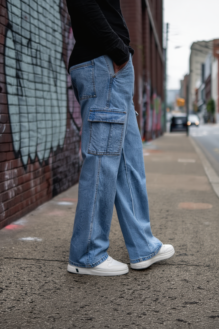Gambluss Essential Relaxed-Fit Denim Cargo- Light blue - Gambluss Wardrobe