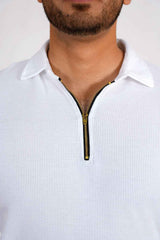 Gambluss Thermal Zipper Polo Shirt -White - Gambluss Wardrobe