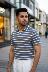 Gambluss Knitted Cotton Textured Striped Polo Shirt | Premium Men's Cotton Blend Polo