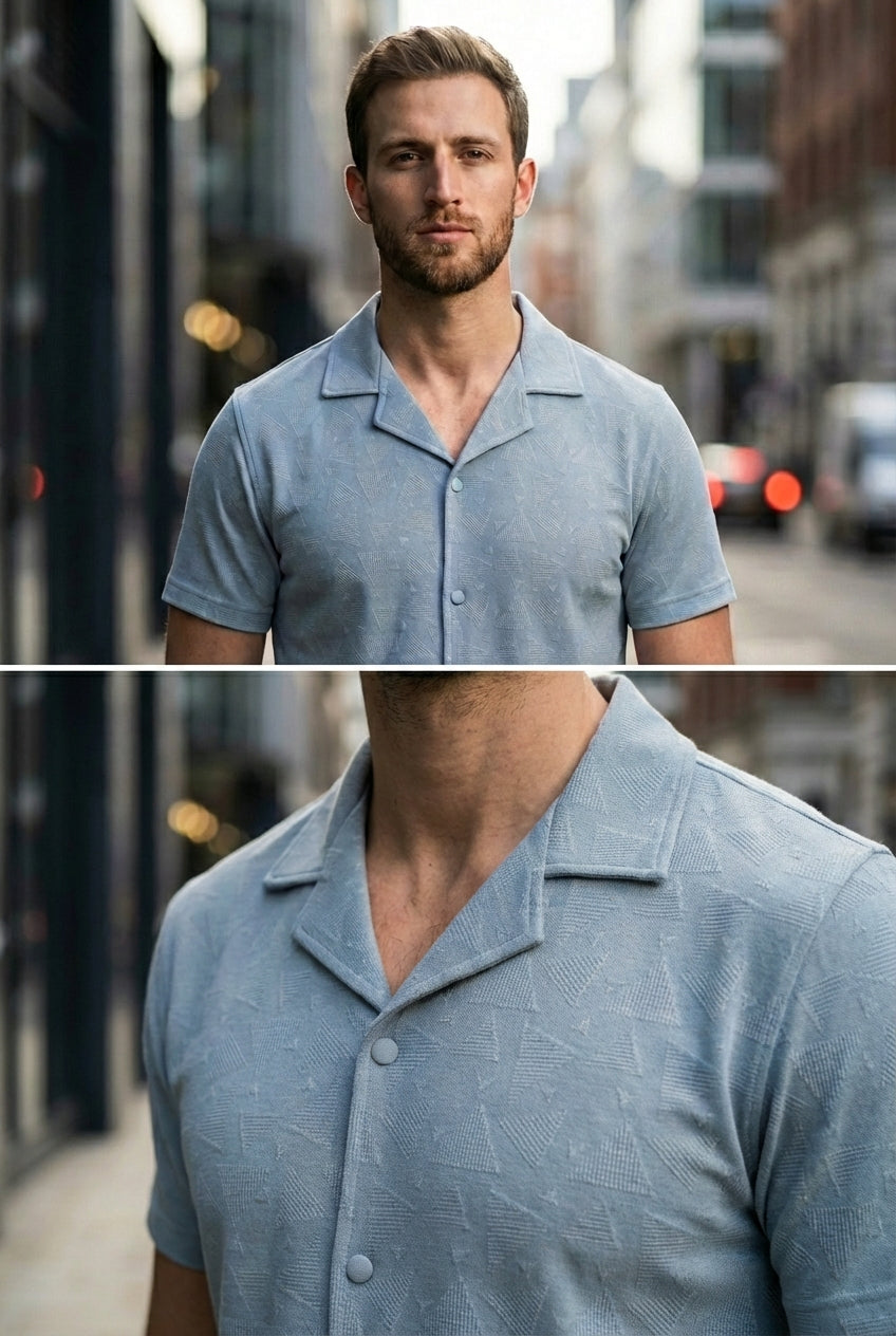 Gambluss Slate Grey Textured Cuban Collar Shirt - Gambluss Wardrobe