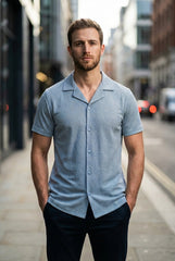 Gambluss Slate Grey Textured Cuban Collar Shirt - Gambluss Wardrobe