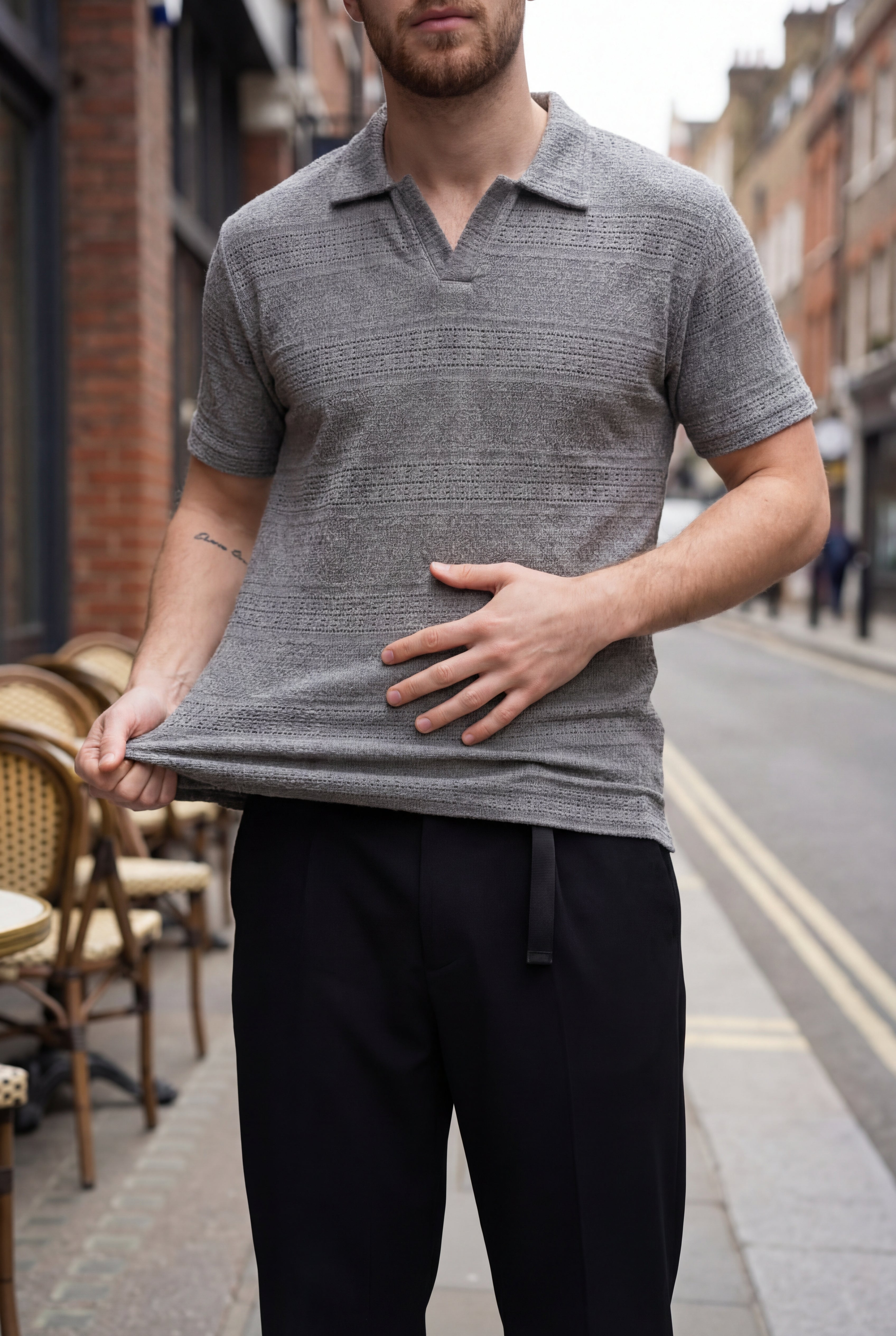 Men’s Grey Textured Turkish Polo Shirt – Johnny Collar | Stretchable Breathable Premium Fabric - Gambluss Wardrobe