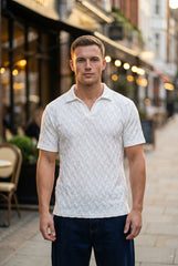 Johnny Collar Embossed Textured Polo Shirt for Men | White - Gambluss Wardrobe