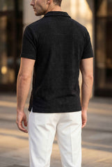 Men’s Black Textured Turkish Polo Shirt – Johnny Collar | Stretchable Breathable Premium Fabric - Gambluss Wardrobe