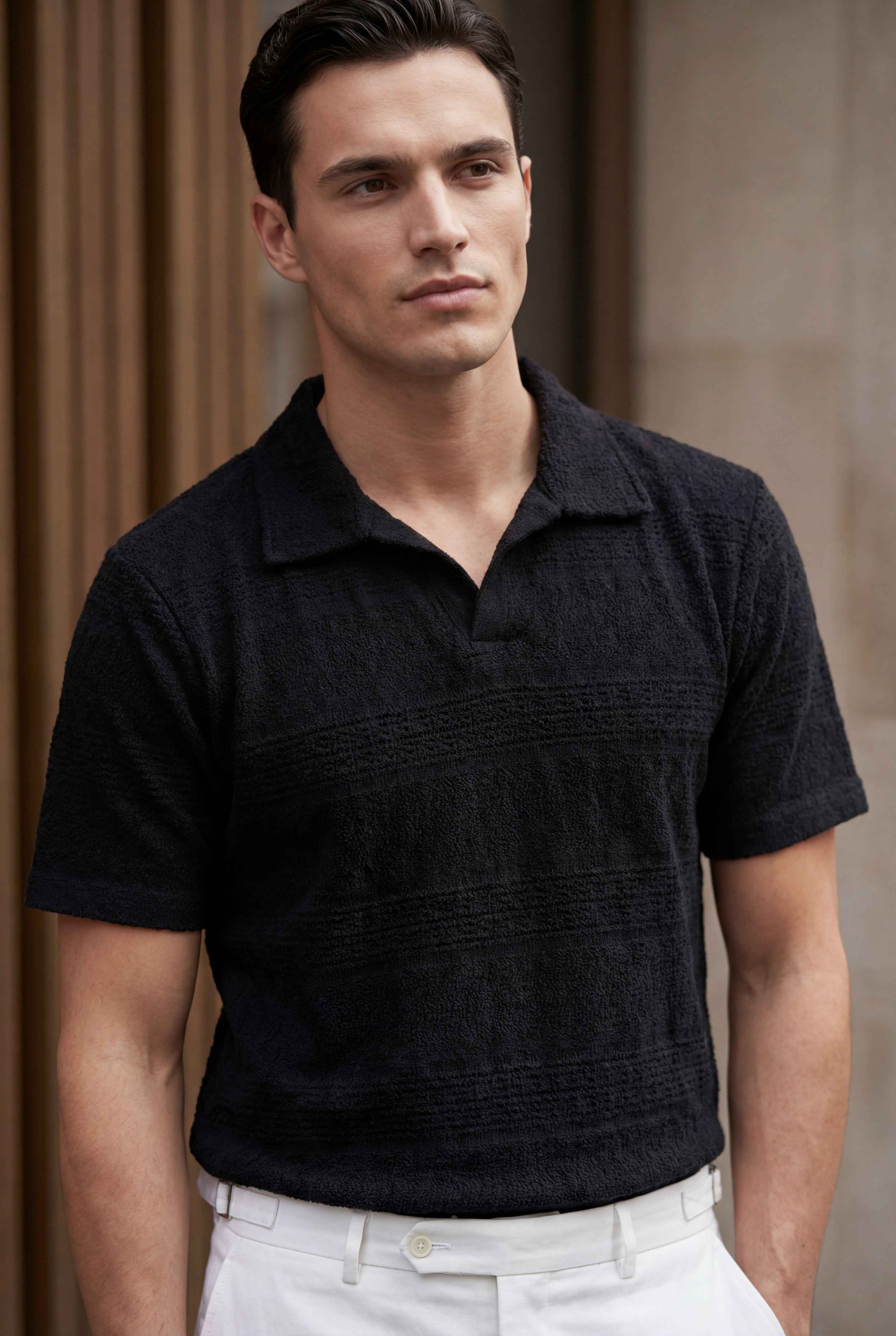 Men’s Black Textured Turkish Polo Shirt – Johnny Collar | Stretchable Breathable Premium Fabric - Gambluss Wardrobe