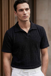 Men’s Black Textured Turkish Polo Shirt – Johnny Collar | Stretchable Breathable Premium Fabric - Gambluss Wardrobe