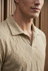 Johnny Collar Embossed Textured Polo Shirt for Men | Beige - Gambluss Wardrobe