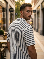 Turkish Drop Shoulder Textured Johnny Collar Polo Shirt – White - Gambluss Wardrobe