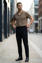 Gambluss Peanut Brown Textured Cuban Collar Shirt - Gambluss Wardrobe