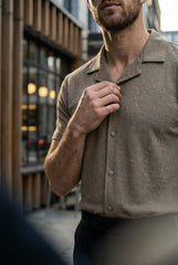 Gambluss Peanut Brown Textured Cuban Collar Shirt - Gambluss Wardrobe