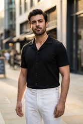 Gambluss black Textured Cuban Collar Shirt - Gambluss Wardrobe