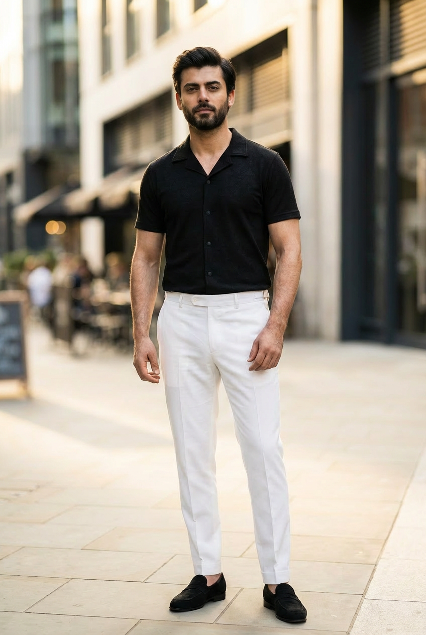 Gambluss black Textured Cuban Collar Shirt - Gambluss Wardrobe