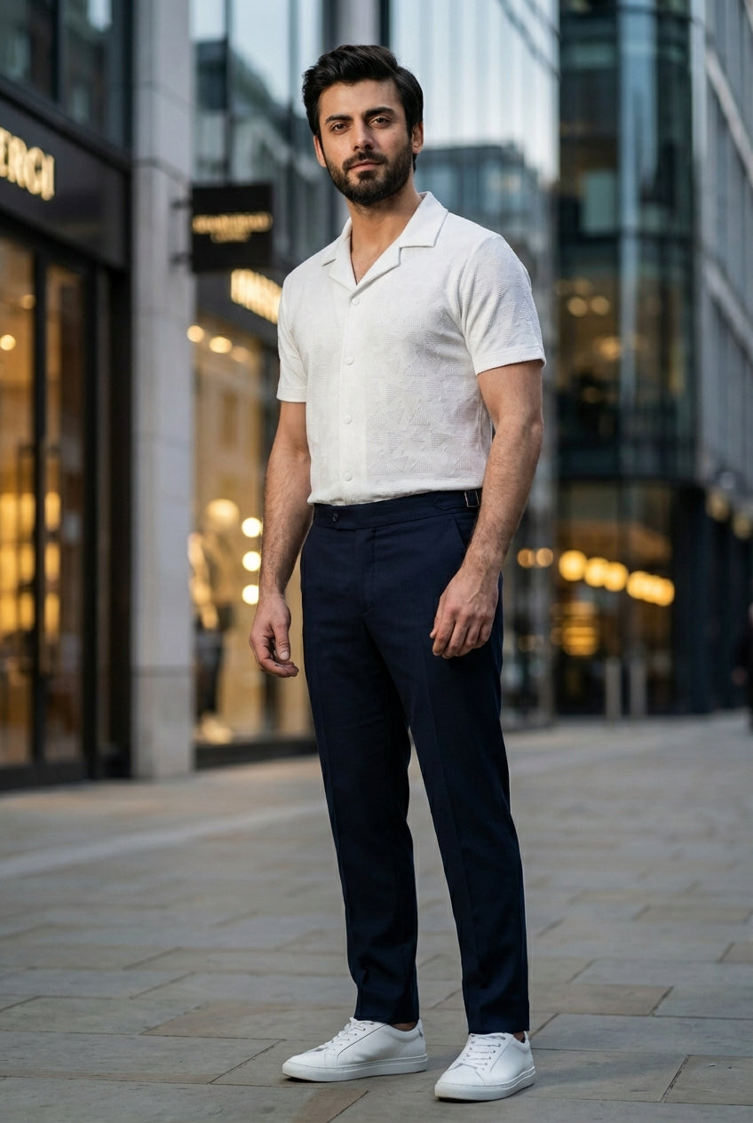 Gambluss White Textured Cuban Collar Shirt - Gambluss Wardrobe