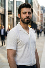 Gambluss White Textured Cuban Collar Shirt - Gambluss Wardrobe