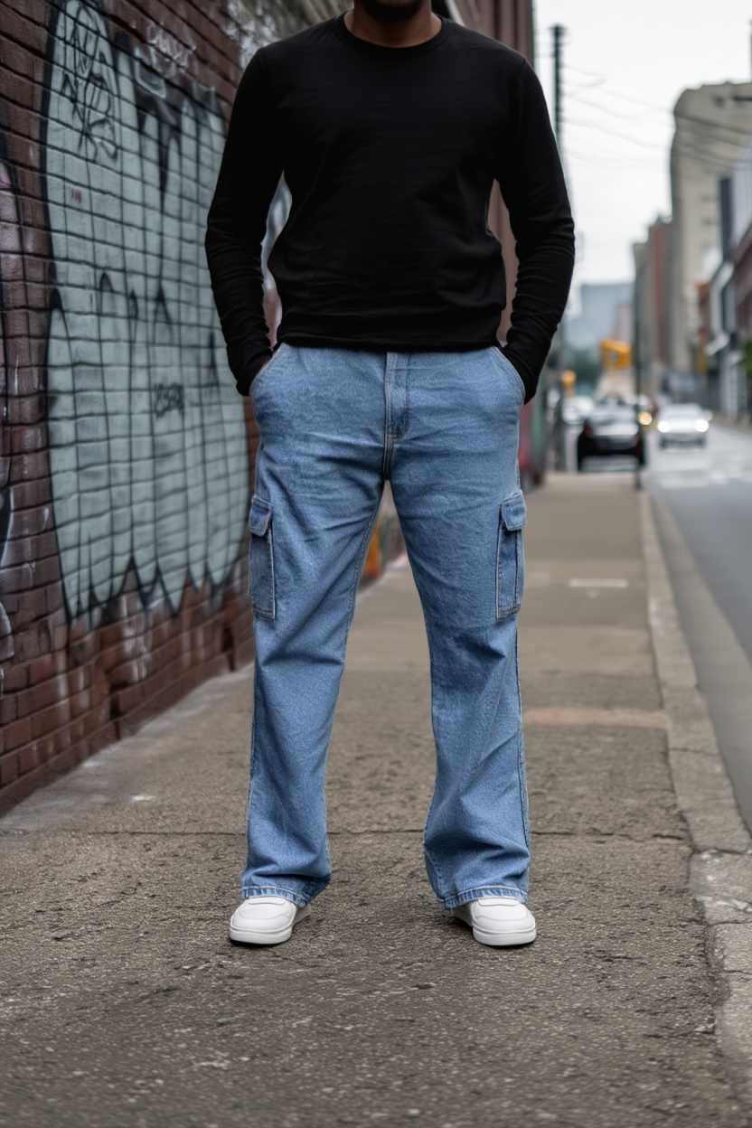 Gambluss Essential Relaxed-Fit Denim Cargo- Light blue - Gambluss Wardrobe