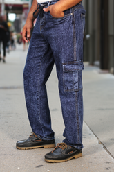 Gambluss Acid Washed Relaxed-Fit Denim Cargo-Blue - Gambluss Wardrobe
