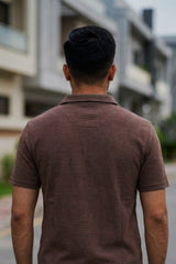 Gambluss Knitted Cotton Textured Brown Polo Shirt | Premium Men's Cotton Blend Polo