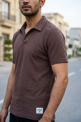 Gambluss Knitted Cotton Textured Brown Polo Shirt | Premium Men's Cotton Blend Polo