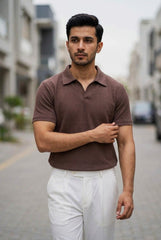 Gambluss Knitted Cotton Textured Brown Polo Shirt | Premium Men's Cotton Blend Polo
