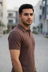 Gambluss Knitted Cotton Textured Brown Polo Shirt | Premium Men's Cotton Blend Polo