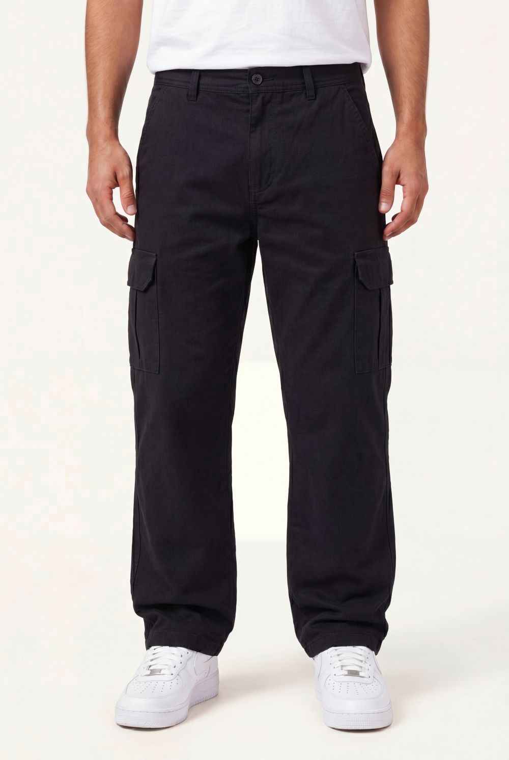 Relaxed Fit Baby Canvas Cotton Cargo Pant – Black