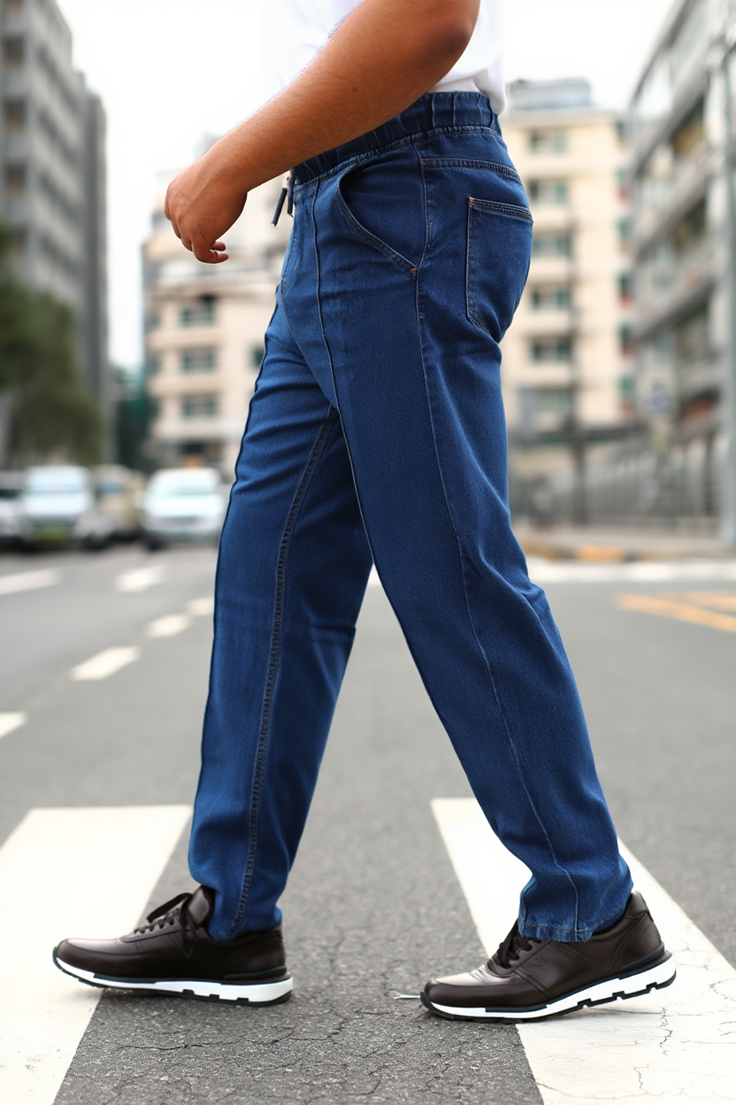 Gambluss Relaxed-Fit Elastic Belt Pleated Pant D-Blue - Gambluss Wardrobe