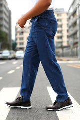 Gambluss Relaxed-Fit Elastic Belt Pleated Pant D-Blue - Gambluss Wardrobe