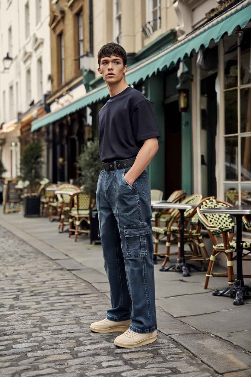 Gambluss Essential Relaxed-Fit Denim Cargo- Dark Charcoal - Gambluss Wardrobe