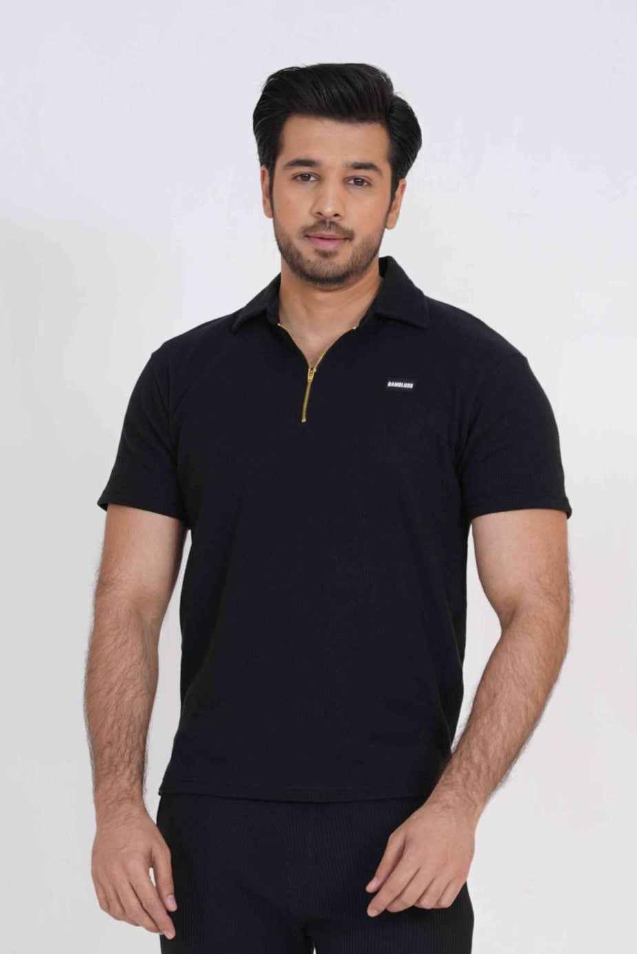 Gambluss Thermal Zipper Polo Shirt -Black - Gambluss Wardrobe