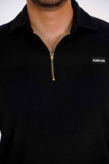 Gambluss Thermal Zipper Polo Shirt -Black - Gambluss Wardrobe