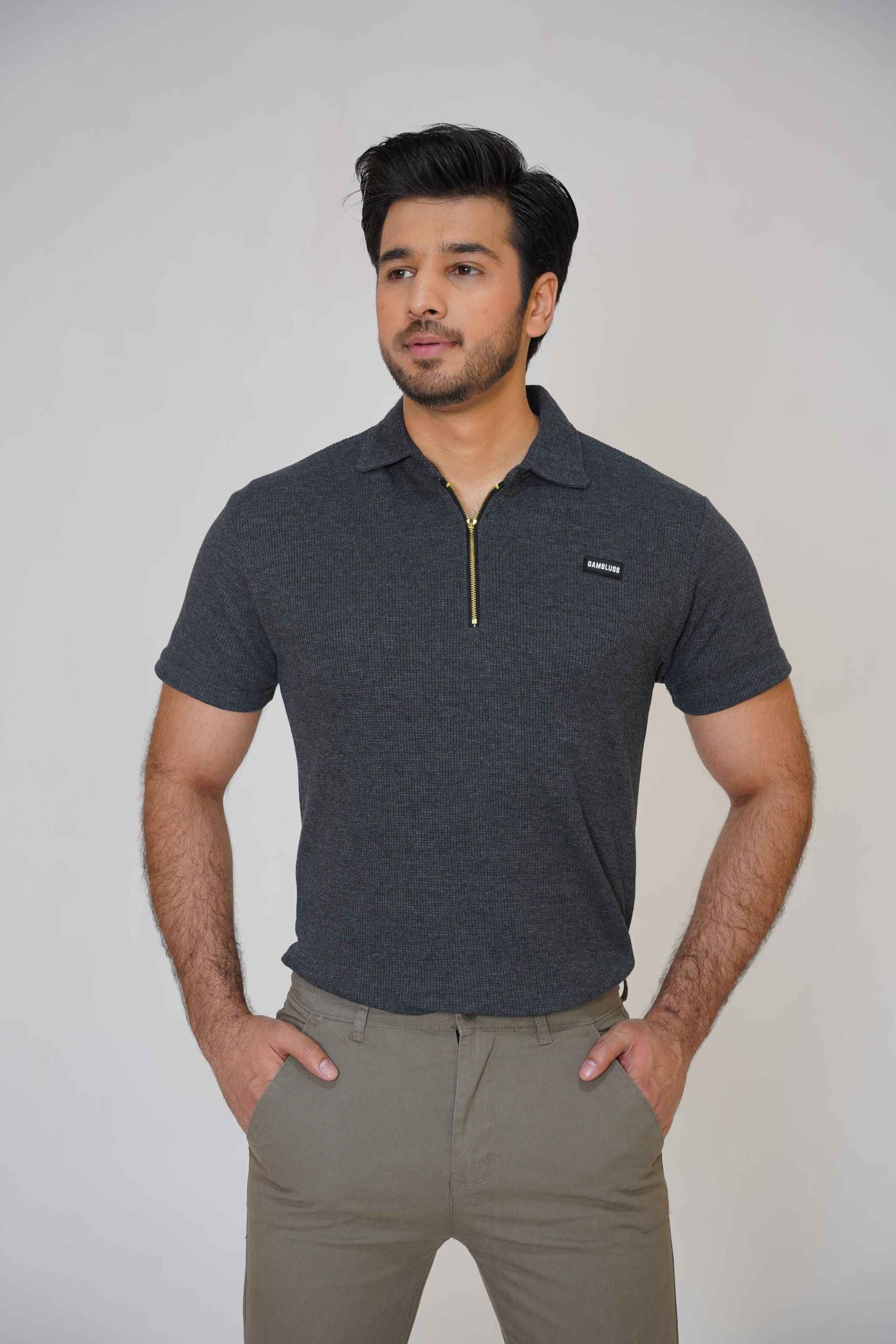 Gambluss Thermal Zipper Polo-Shirt-Charcoal - Gambluss Wardrobe