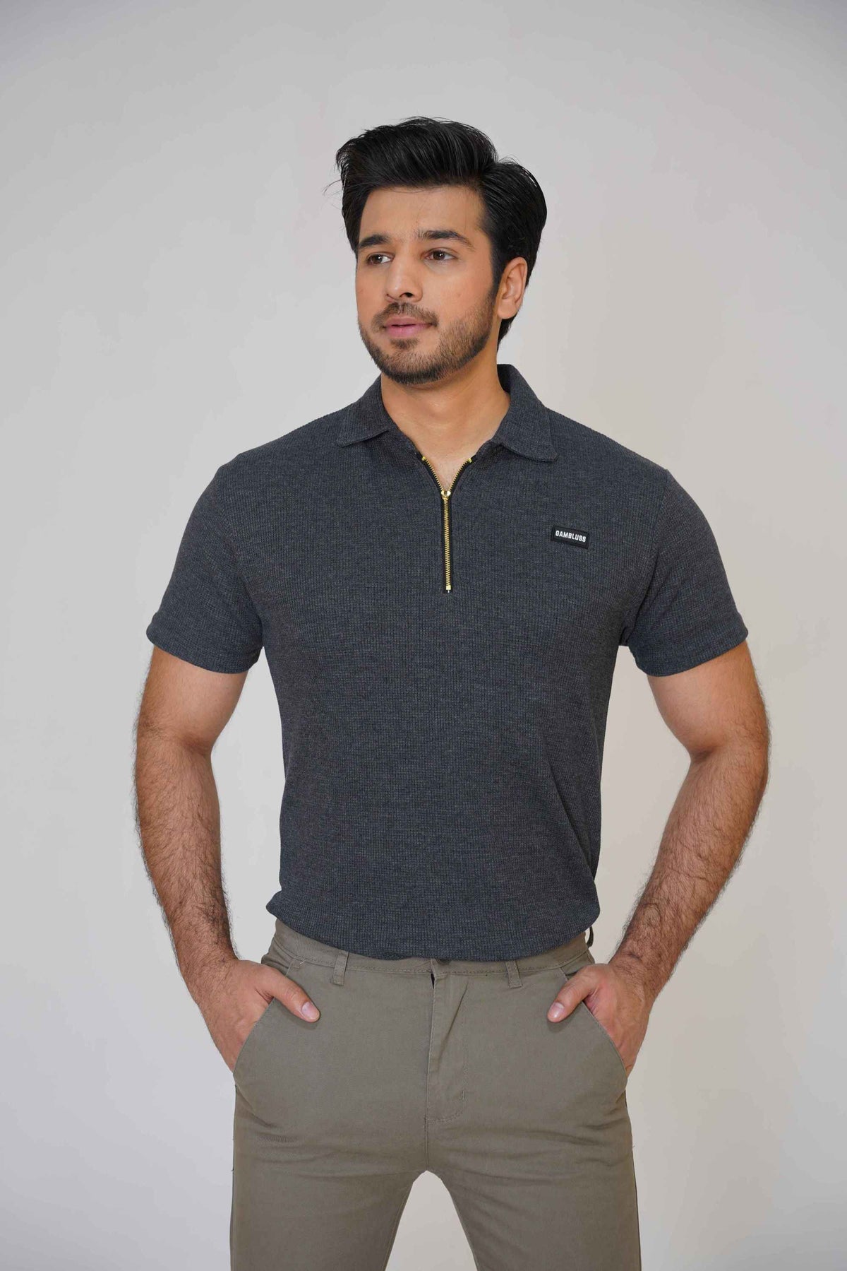 Gambluss Thermal Zipper Polo-Shirt-Charcoal - Gambluss Wardrobe