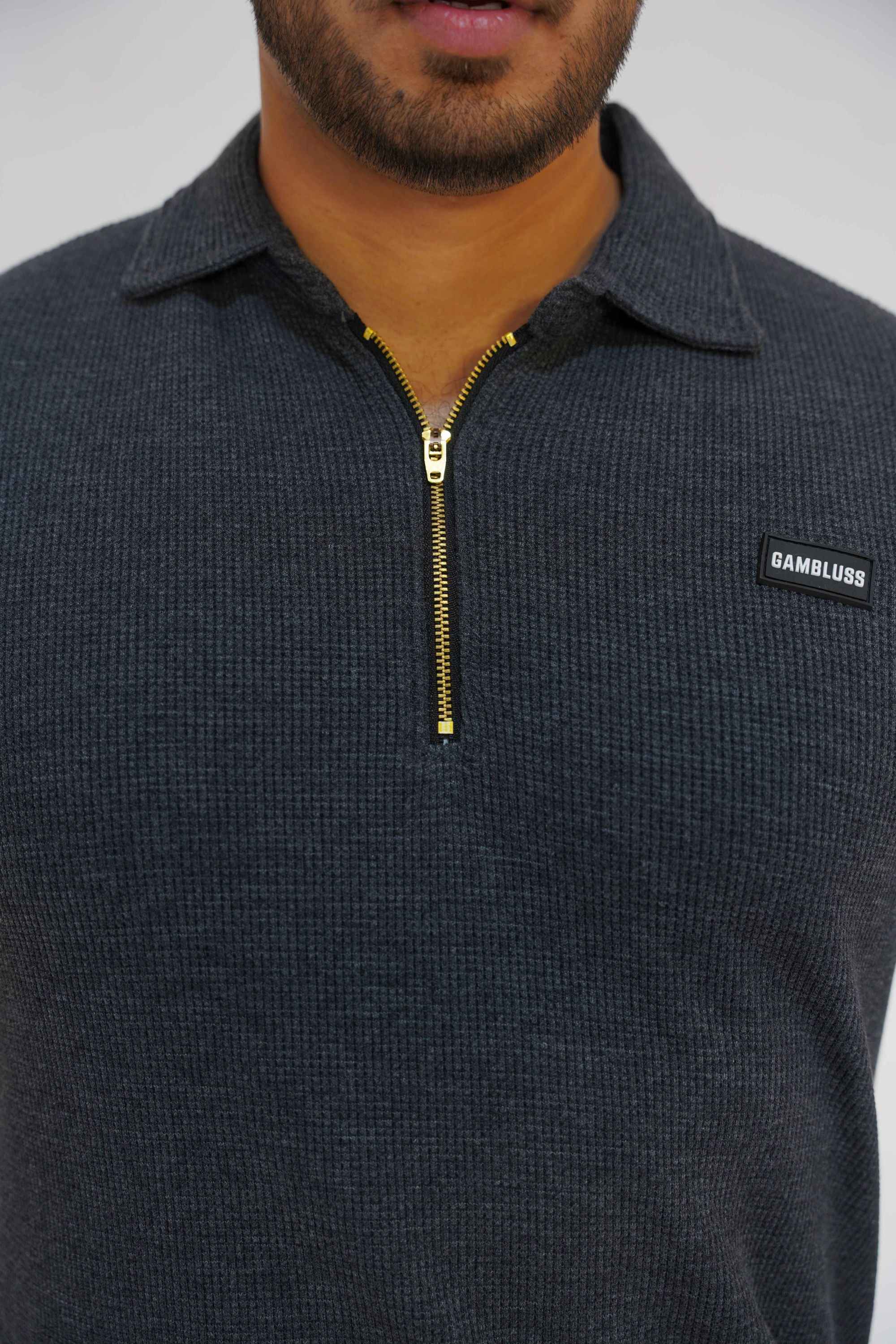 Gambluss Thermal Zipper Polo-Shirt-Charcoal - Gambluss Wardrobe