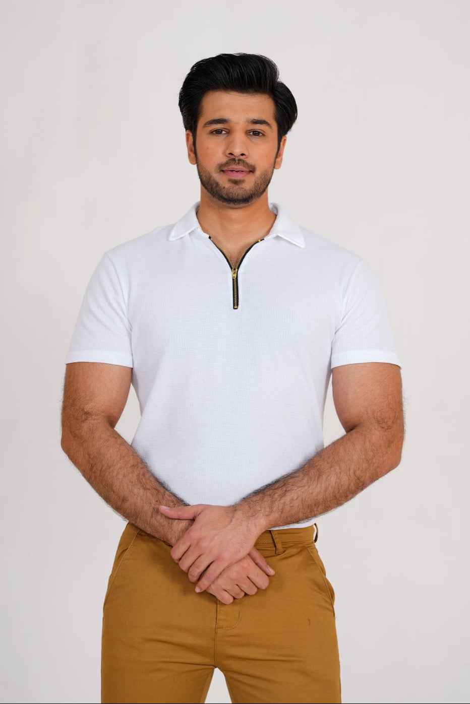Gambluss Thermal Zipper Polo Shirt -White - Gambluss Wardrobe