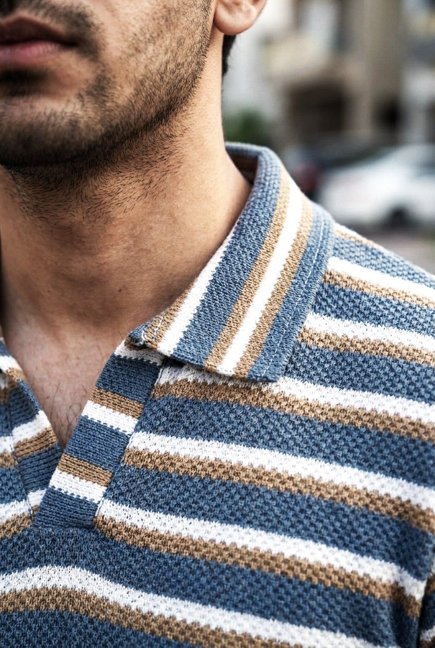 Gambluss Knitted Cotton Textured Striped Polo Shirt | Premium Men's Cotton Blend Polo