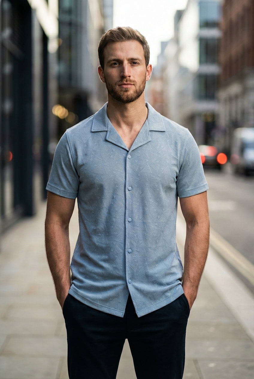 Gambluss Slate Grey Textured Cuban Collar Shirt - Gambluss Wardrobe