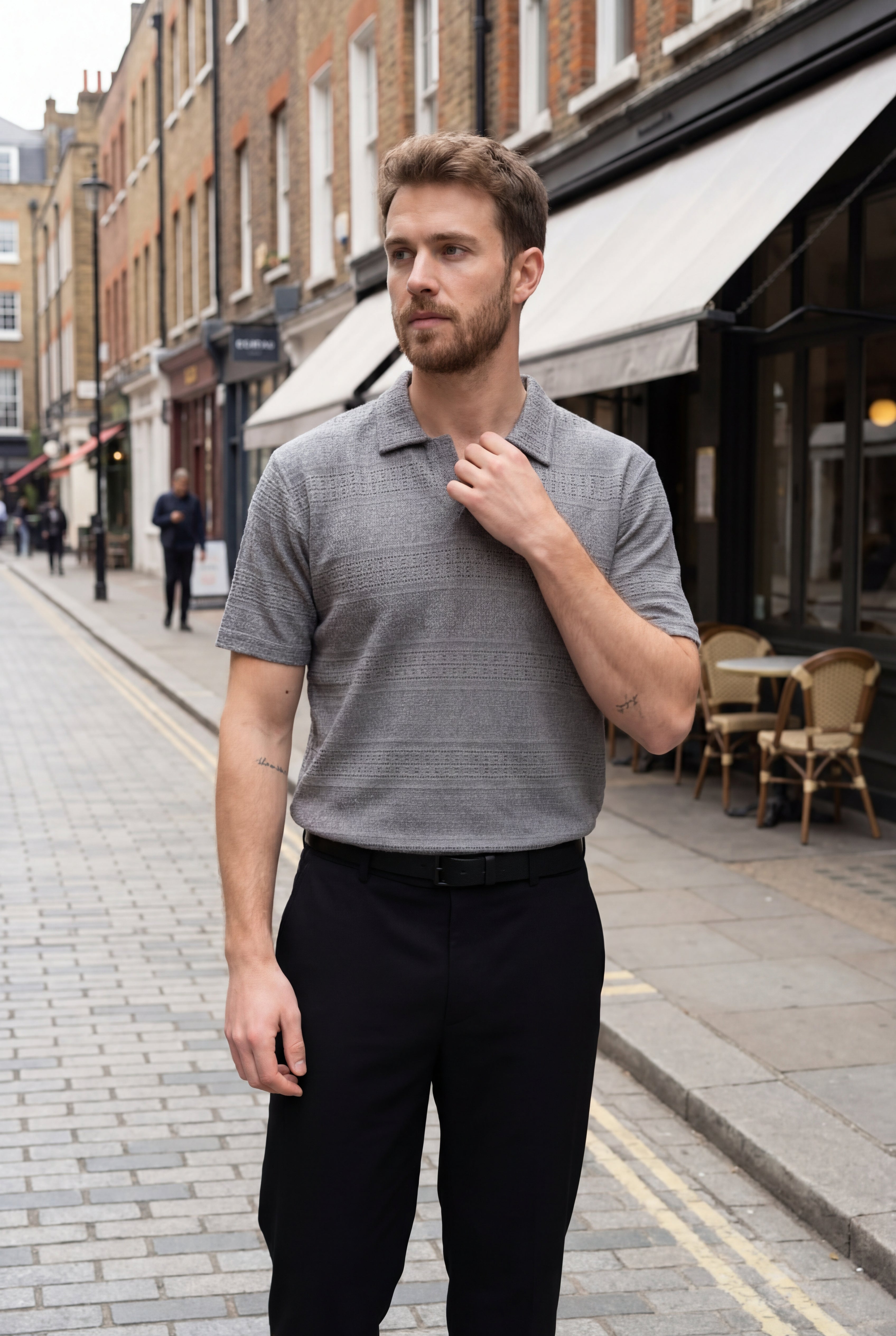 Men’s Grey Textured Turkish Polo Shirt – Johnny Collar | Stretchable Breathable Premium Fabric - Gambluss Wardrobe