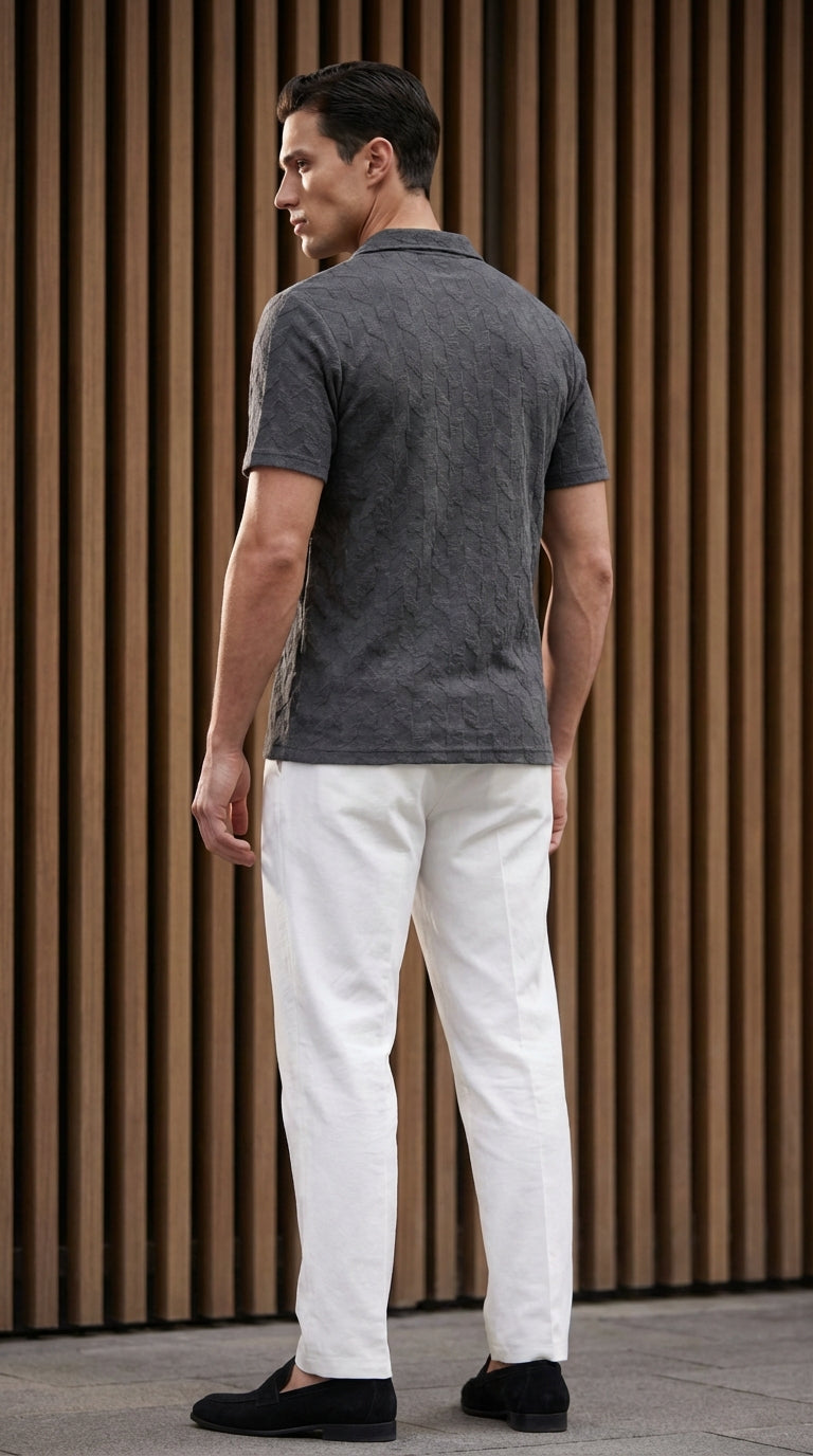Johnny Collar Embossed Textured Polo Shirt for Men | charcoal - Gambluss Wardrobe