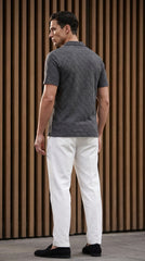 Johnny Collar Embossed Textured Polo Shirt for Men | charcoal - Gambluss Wardrobe