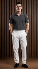 Johnny Collar Embossed Textured Polo Shirt for Men | charcoal - Gambluss Wardrobe