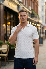 Johnny Collar Embossed Textured Polo Shirt for Men | White - Gambluss Wardrobe