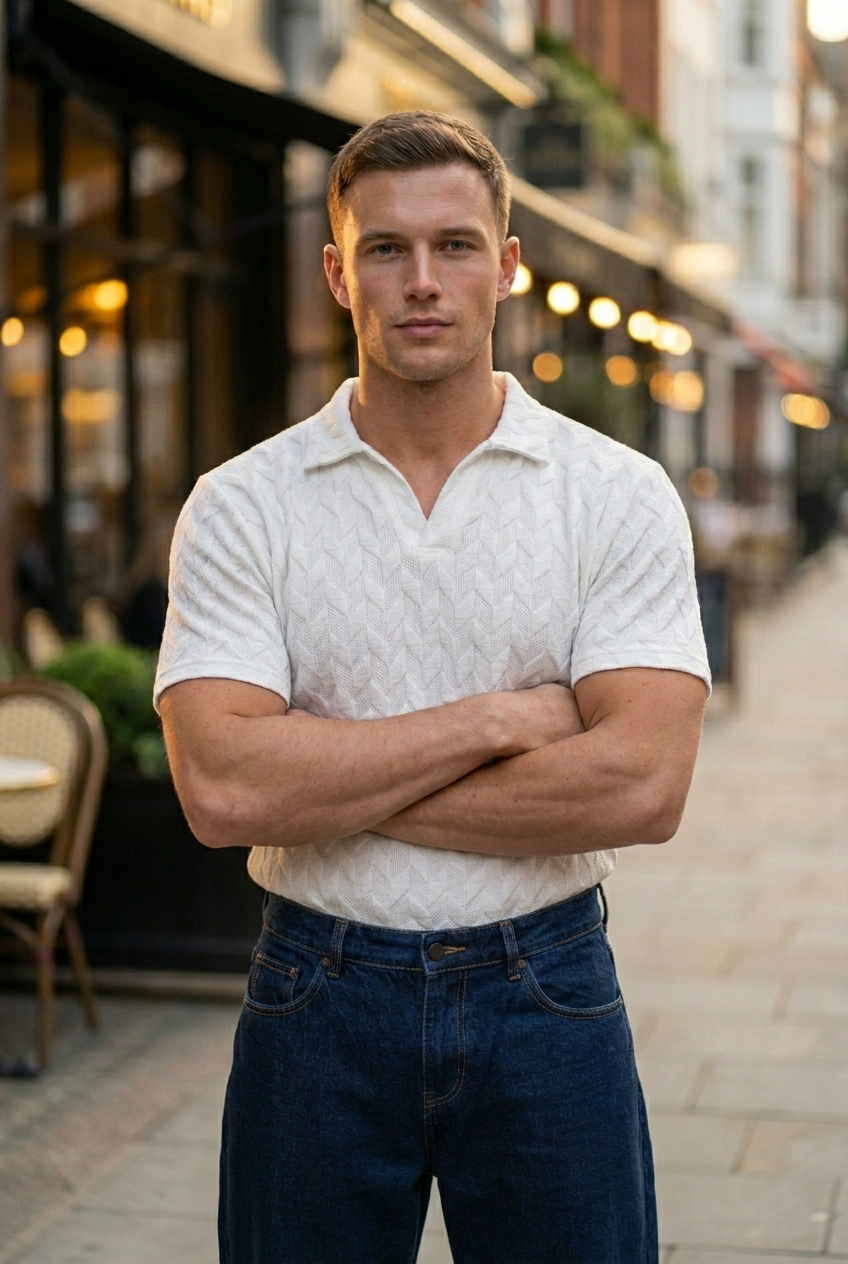 Johnny Collar Embossed Textured Polo Shirt for Men | White - Gambluss Wardrobe