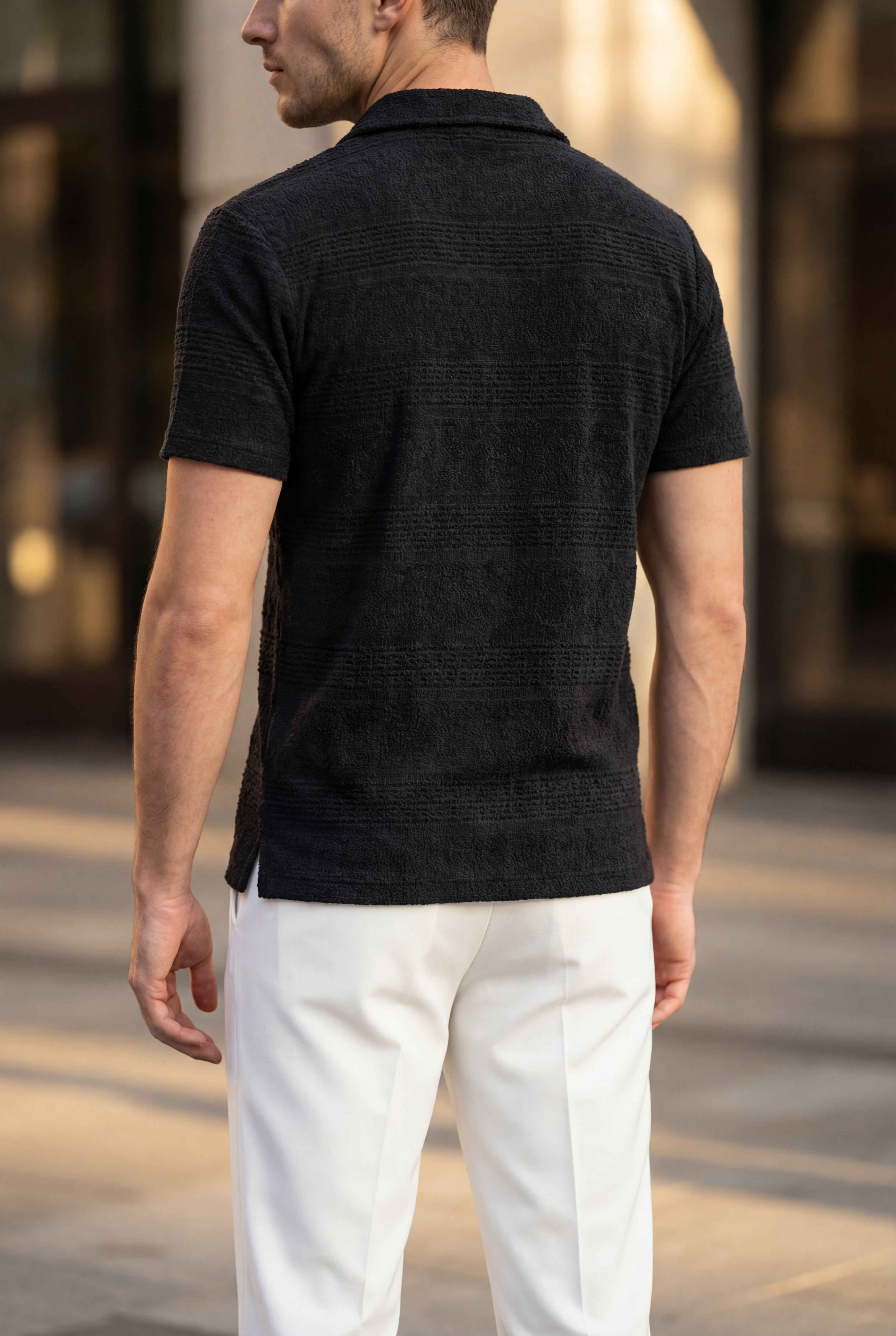 Men’s Black Textured Turkish Polo Shirt – Johnny Collar | Stretchable Breathable Premium Fabric - Gambluss Wardrobe