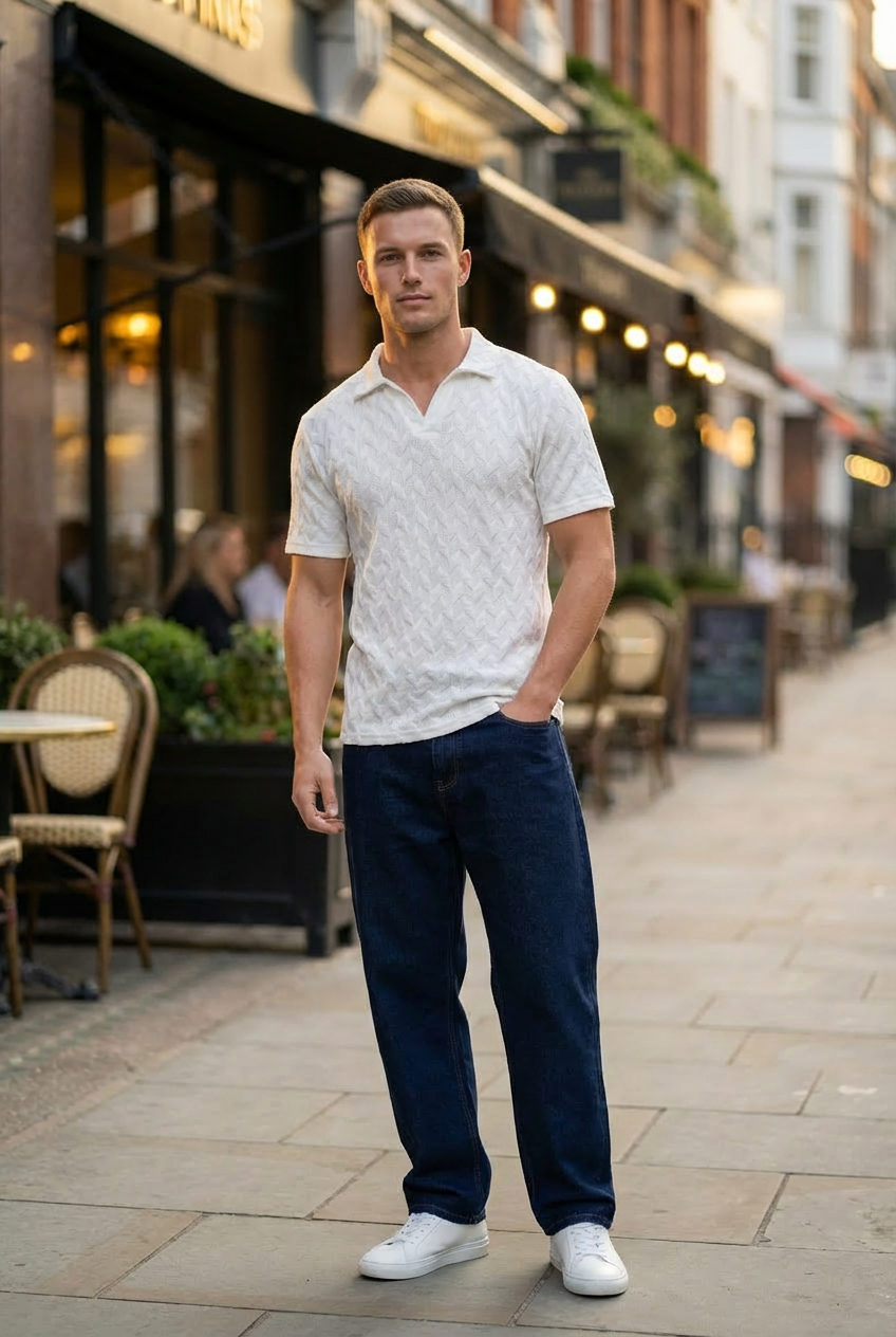 Johnny Collar Embossed Textured Polo Shirt for Men | White - Gambluss Wardrobe
