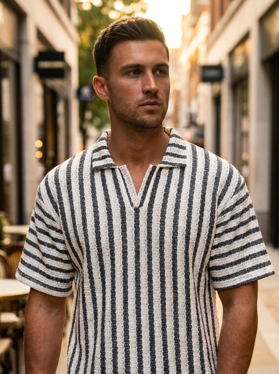 Turkish Drop Shoulder Textured Johnny Collar Polo Shirt – White - Gambluss Wardrobe