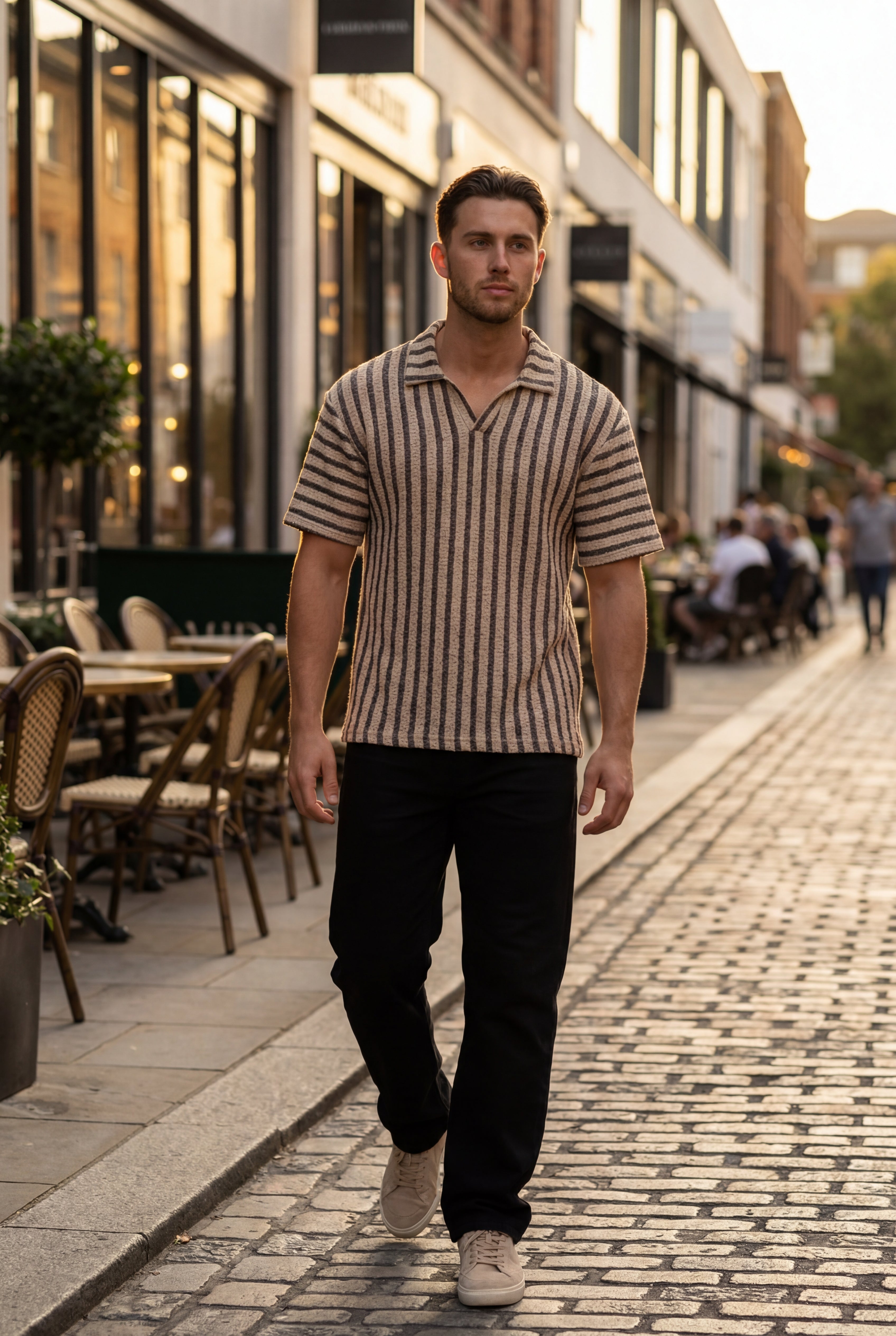 Turkish Drop Shoulder Textured Johnny Collar Polo Shirt – beige - Gambluss Wardrobe