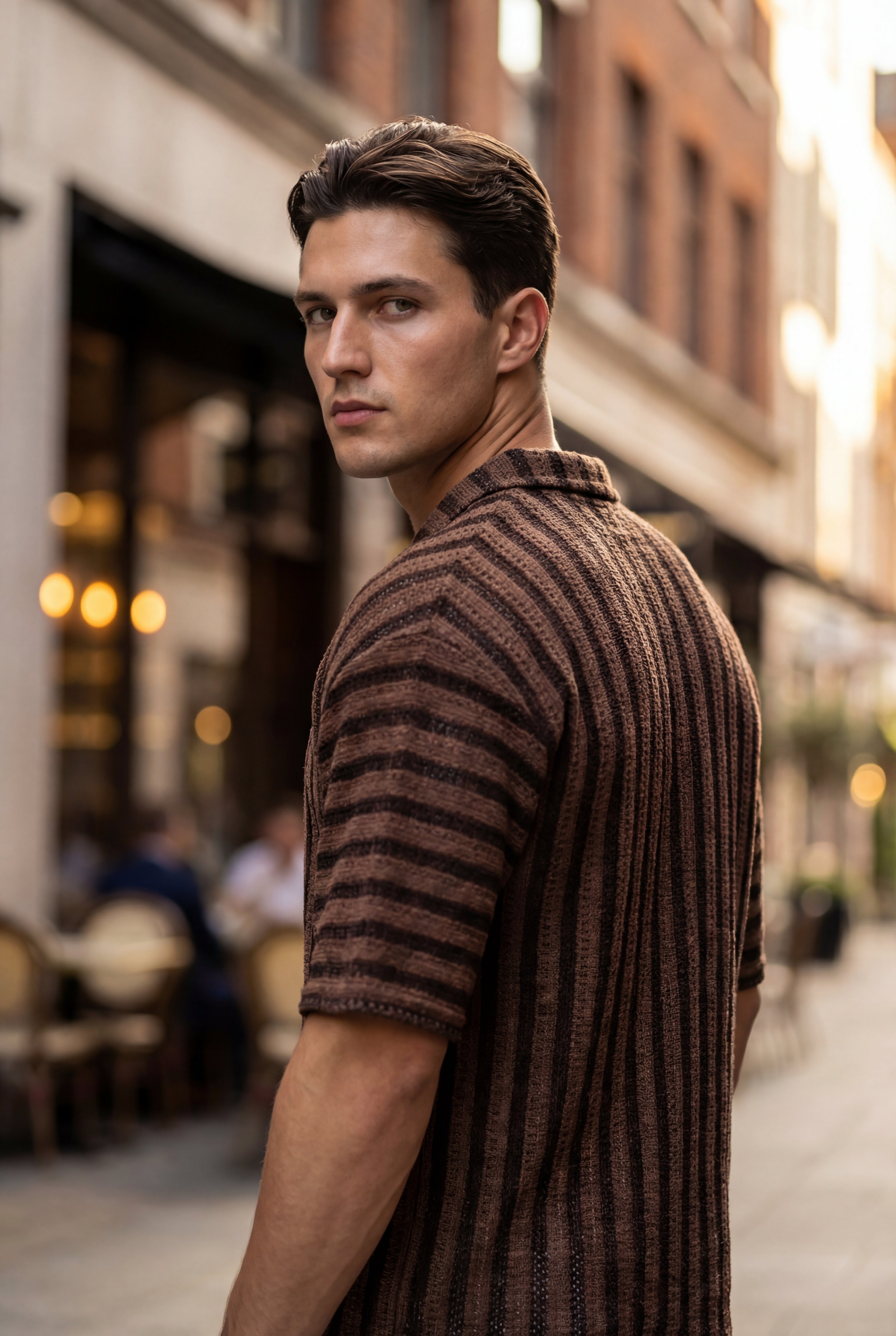 Turkish Drop Shoulder Textured Johnny Collar Polo Shirt – Brown - Gambluss Wardrobe
