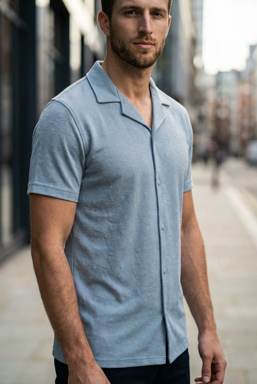 Gambluss Slate Grey Textured Cuban Collar Shirt - Gambluss Wardrobe
