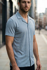 Gambluss Slate Grey Textured Cuban Collar Shirt - Gambluss Wardrobe